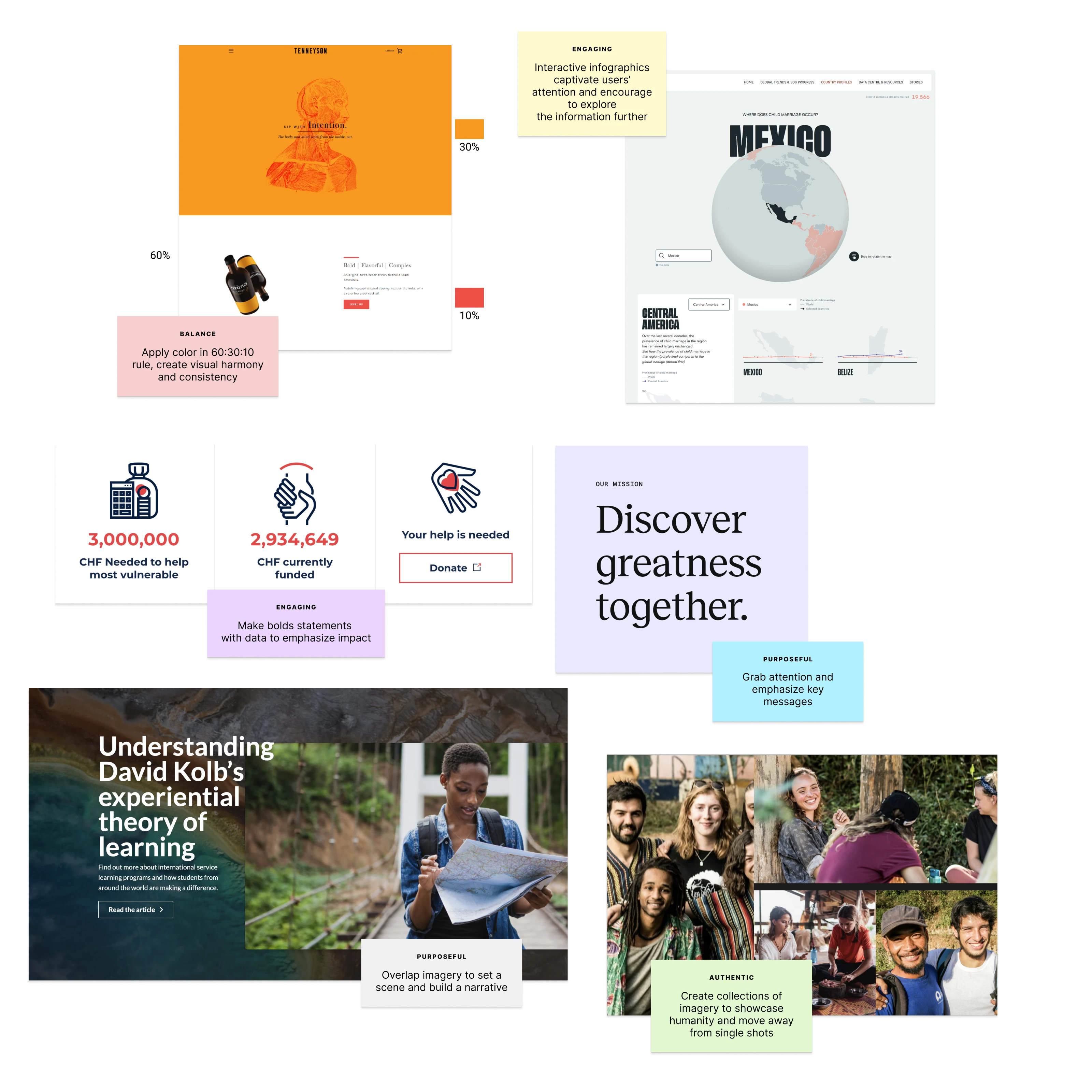 UI inspiration moodboard - balance, engaging, purposeful, authentic