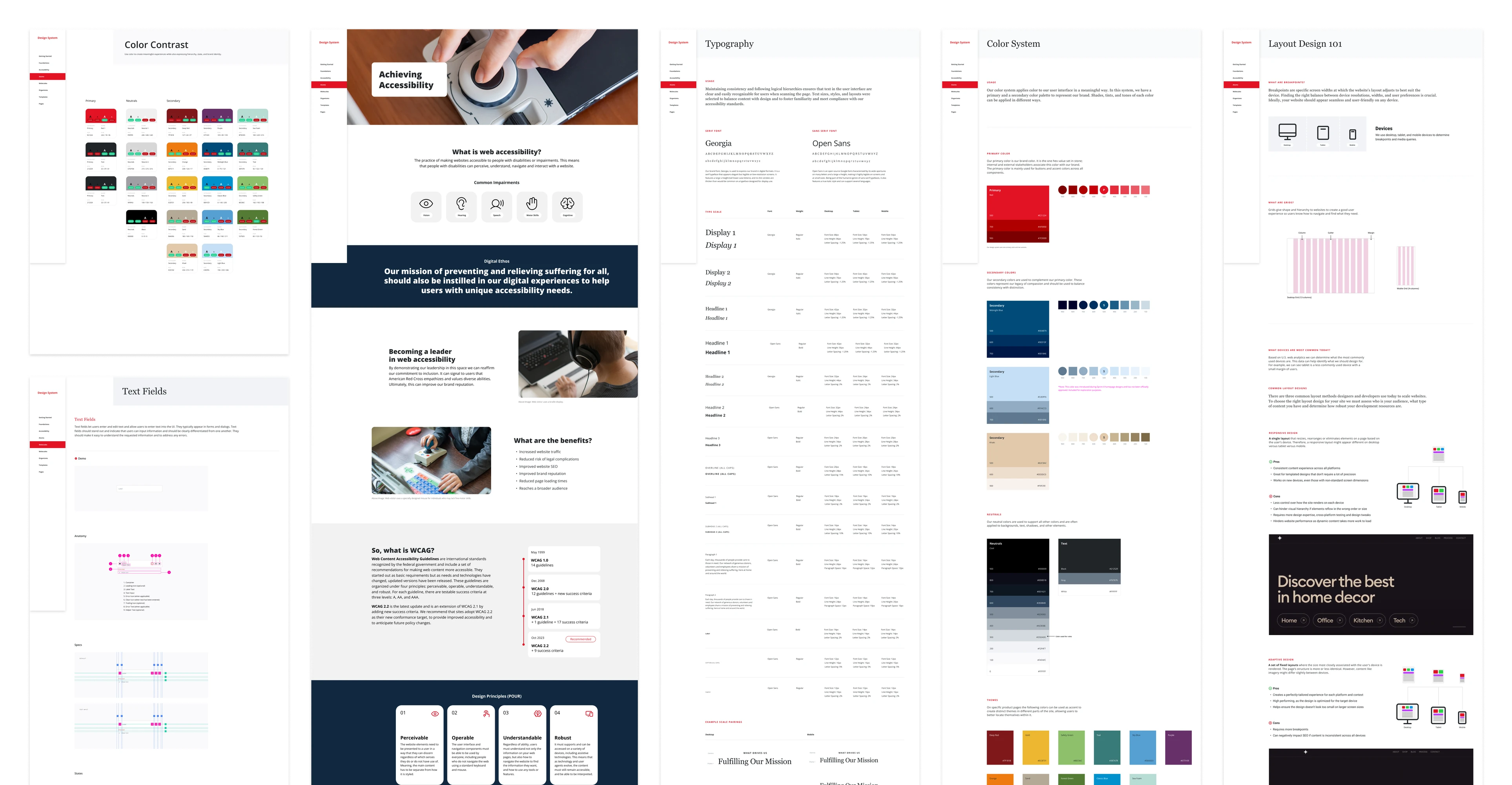 Usability patterns - color contrast, typography, text fields, accessibility principles